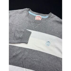 Brooks Brothers Mens XL 100% Supima Cotton Crew Neck Gray White Striped Sweater